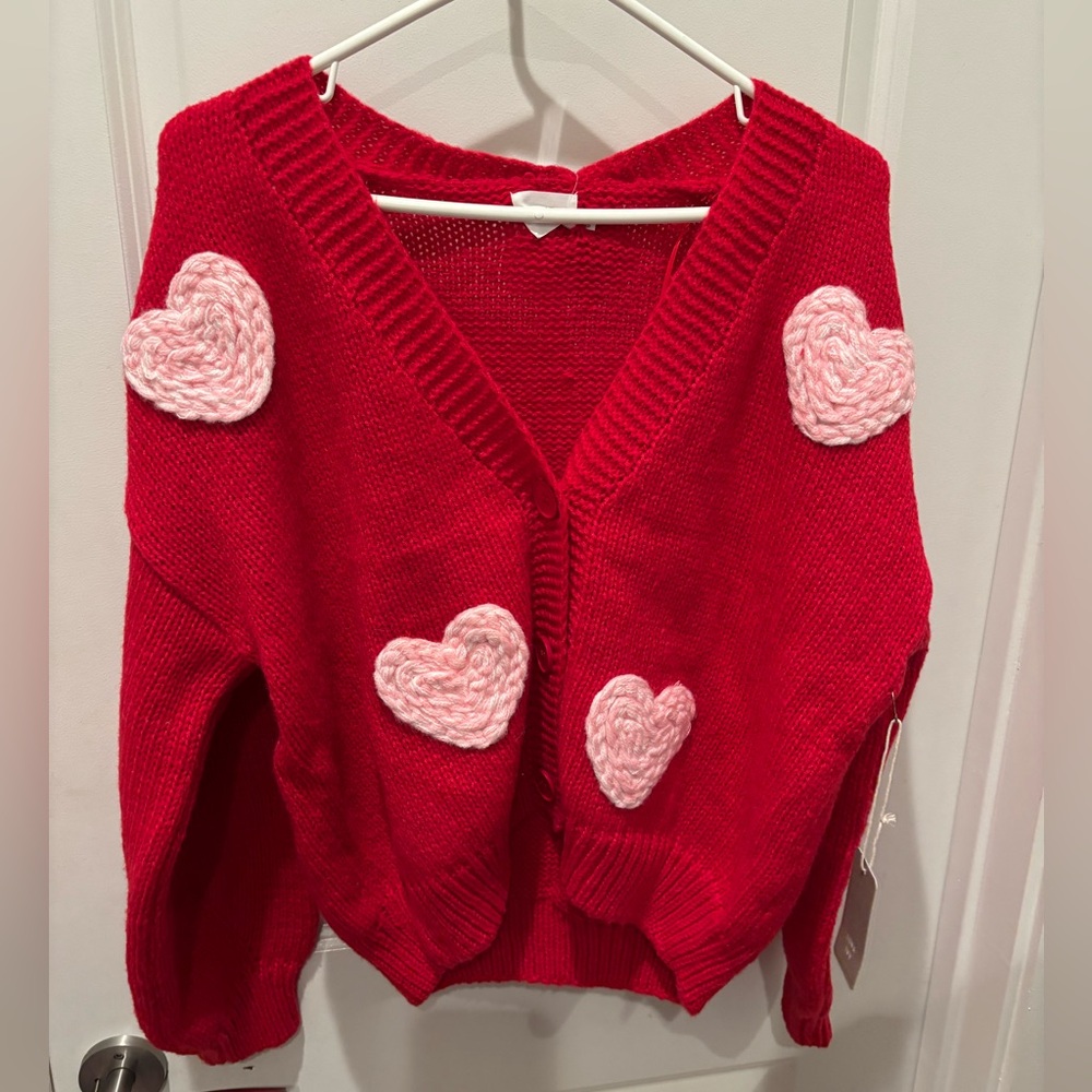 NWT Luna Ivy Red Knit 3D heart cardigan Sweater - S